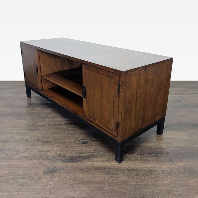 Wood Media Console on Metal Base For Sale - Image 4 of 8