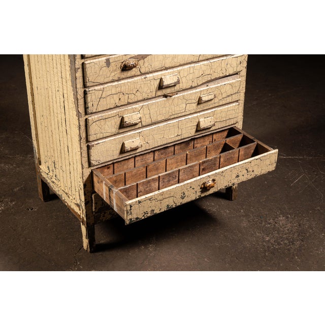 Early 20th Century Chippy Painted Industrial Cabinet For Sale - Image 12 of 14