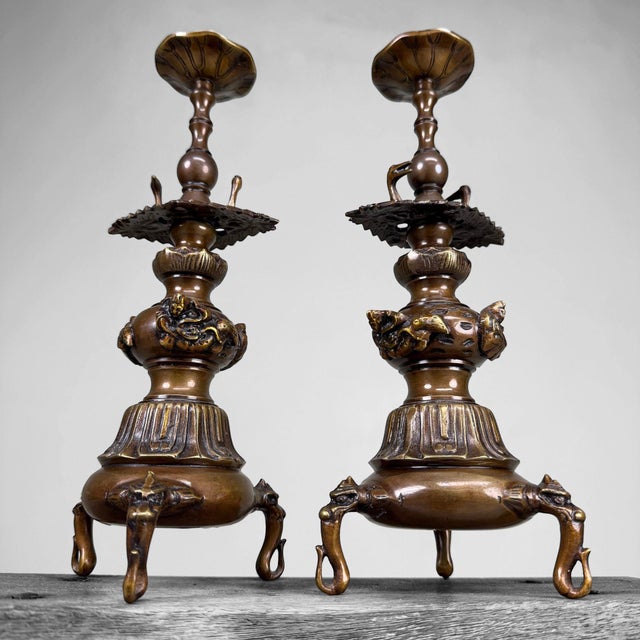 Japanese Altar Candlesticks with Cranes, 1960s, Set of 2 For Sale - Image 12 of 12