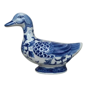 1980s La Dolce Vita by Jade Designs Blue Scroll Collection Blue & White Chinoiserie Porcelain Duck