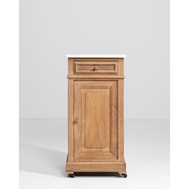 Wood Early 20th Century Oak Marble-Top Side Table On Casters For Sale - Image 7 of 14