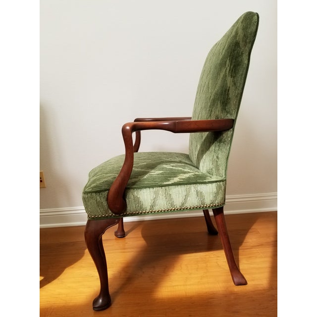 1970s Kittinger Mahogany Open Arm Chairs a Pair, Newly Upholstered in