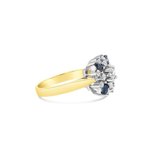 Contemporary Diamond & Sapphire Flower Ring .75cttw 14K Yellow Gold, Size 6.5 For Sale - Image 3 of 5