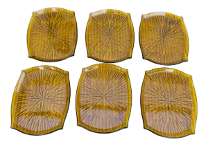 Mid Century Modern Gold Starburst Plastic Drink Trays- Set of 6