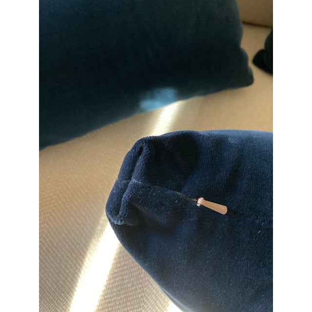 Set of 3 Navy Blue Velvet Rectangular Lumbar Pillows With Down Inserts For Sale - Image 13 of 18