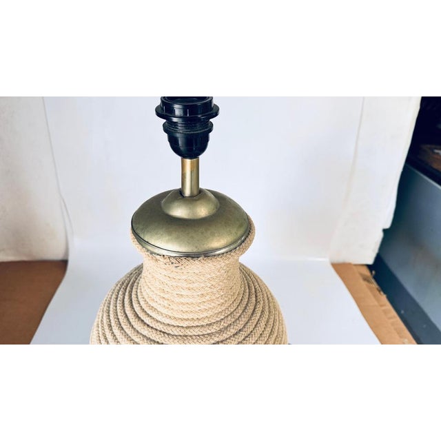 Gold Large Ceramic Lamp in Wrapped in Light Rope & Brass Top For Sale - Image 8 of 11