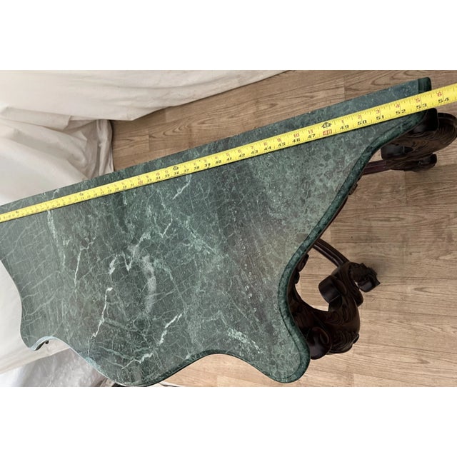 Vintage Victorian Rococo Revival Console Table Carved Mahogany, Green Marble Top For Sale - Image 10 of 13