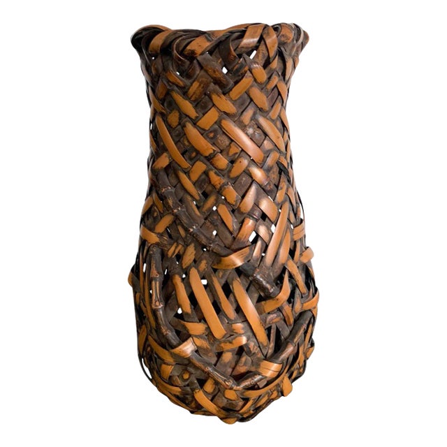 Japanese Hanging Bamboo Ikebana Basket Signed For Sale