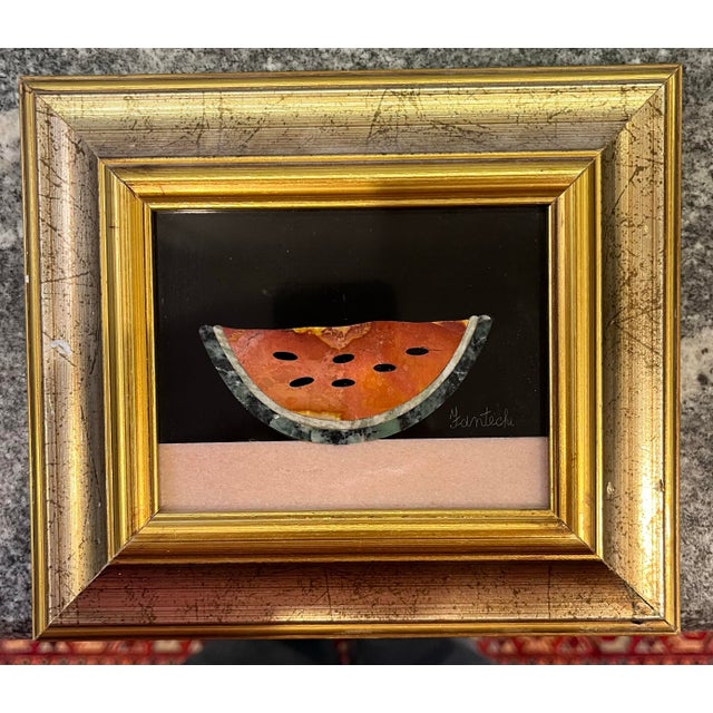 1960s Mid Century Fantechi Watermelon Pietra Dura Framed Artwork, Italy, Circa 1960 For Sale - Image 5 of 7