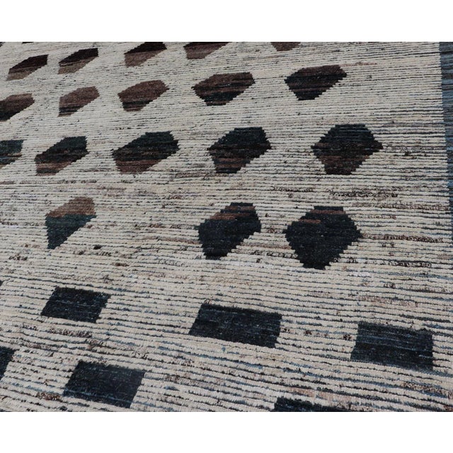 Cream Teal and Brown Geometric Tribal Rug by Keivan Woven Arts 9'5 X 11'6 For Sale - Image 8 of 12