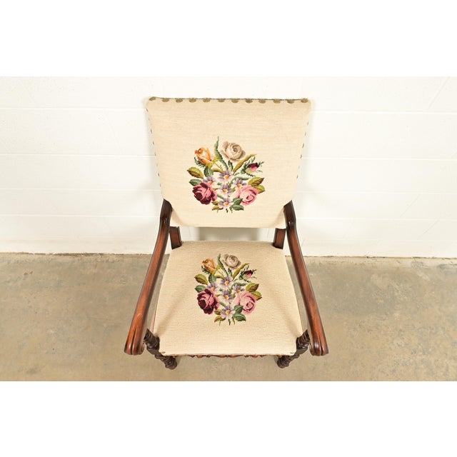 Early 20th Century Berkey & Gay Style Antique English Jacobean Carved Walnut Library Chair, Circa 1900 For Sale - Image 5 of 14