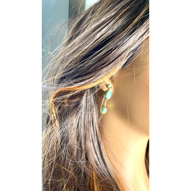 2010s Vintage Ippolita Trending 18k Gold Hoop Earrings Cabochon Turquoise - 2 Pieces For Sale - Image 5 of 12