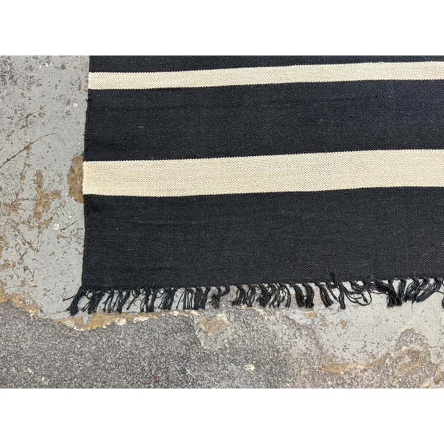 8ft 9in × 12ft 3in Four Hands Willow Offset Black Stripe Cotton Area Rug For Sale - Image 4 of 12