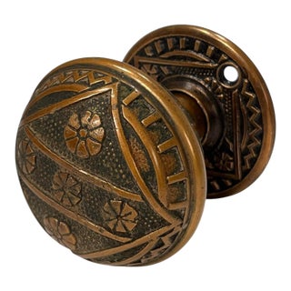 1880s American Bronze Door Knob W/ Rosette. Set of Two For Sale