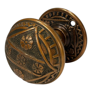 1880s Antique American Bronze Door Knob W/ Rosette. Set of Two
