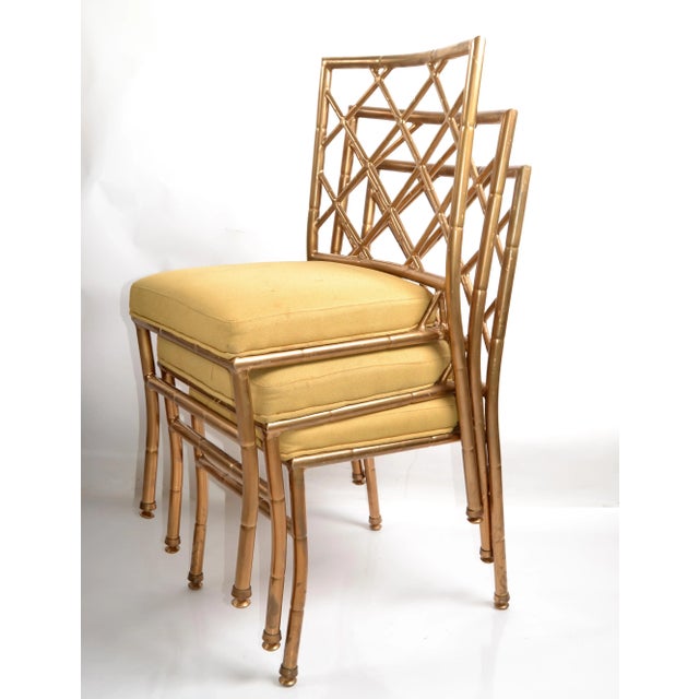 1960s 1960s Set 12 Brown Jordan Style Stacking Side Event Chairs Faux Bamboo For Sale - Image 5 of 12