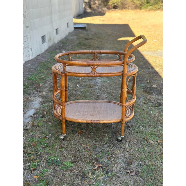 Coastal Vintage Rattan Bar Cart For Sale - Image 3 of 10