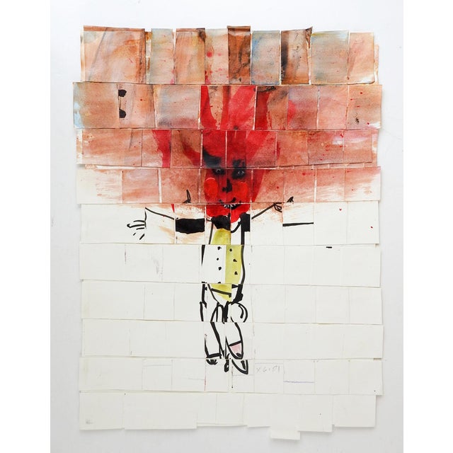 Mixed media abstract fire figural collage painting cut and reassembled by artist George Turner (1943-2014) Illinois....