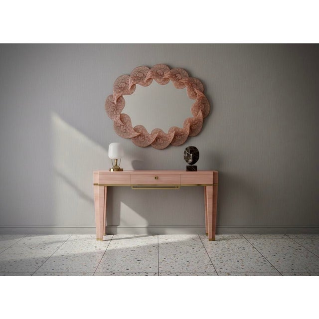 Gorgeous flaming pink Murano glass mirror. A mirror that alone will furnish your home. The mirror has a wooden back...