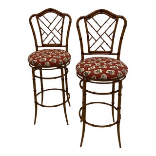 Faux Bamboo Swivel Counter Stools -Pair For Sale
