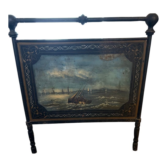 Early 19th Century Iron Napoleonic Campaign Bed With Painted Nautical Scenes For Sale