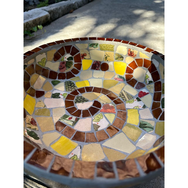 Vintage Mosaic Cement and Tile Pedestal Bowl For Sale - Image 4 of 8