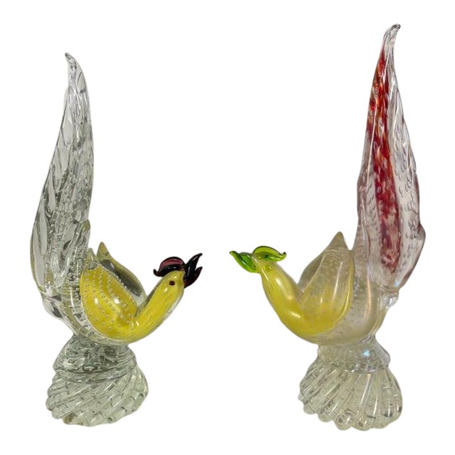 Pair of Italian Murano Roosters C. 1930's For Sale