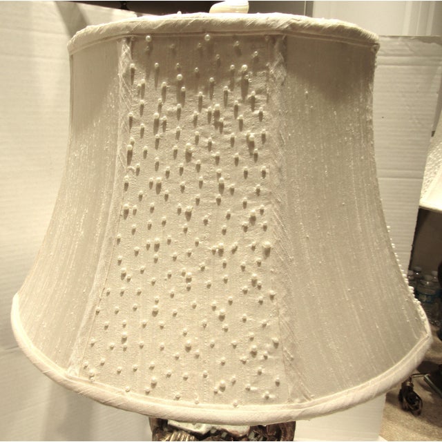 Aqua 1970s Italian Baroque Style Hand Carved Wood Lamps Silk Shades - a Pair For Sale - Image 8 of 17