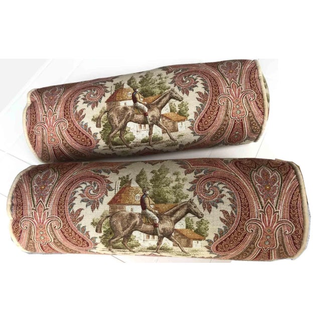 2000 - 2009 P. Kaufmann Horse & Jockey Paisley Toile Bolster Pillows - a Pair For Sale - Image 5 of 8