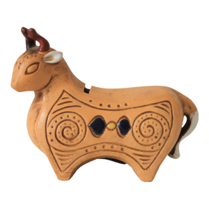 Vintage Ceramic Folk Art Bull Sculpture Coin Bank