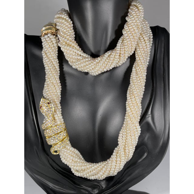 Pink Japanese Akoya Pearl with Snake Diamond Slider and Clasp Opera Length Necklace For Sale - Image 8 of 18