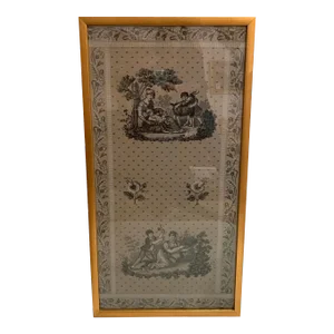 Hand Printed 19th Century Framed Landscape Figures Wallpaper Panel en Grisaille