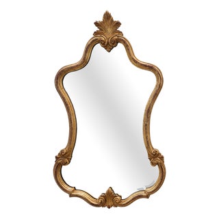Florentine Style Giltwood Mirror with Acanthus Crest and Bevelled Glass, 1950s For Sale