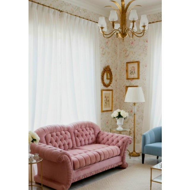 Vintage Tufted Hollywood Regency Dorothy Draper Style Velvet Dusty Rose Upholstered Rolled Arms Love Seat Sofa For Sale - Image 13 of 14