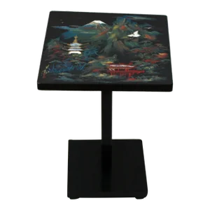 Japanese Mid-Century Modern Lacquered Hand Painted Fuji Mt Scene Decorative Accent Table