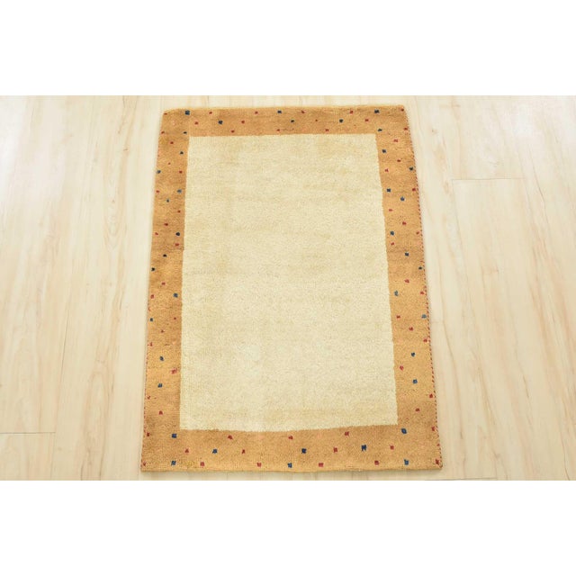 Contemporary Gabbeh Rug 2’1” X 3′ Ivory Wool Contemporary Hand-Knotted Carpet For Sale - Image 3 of 10