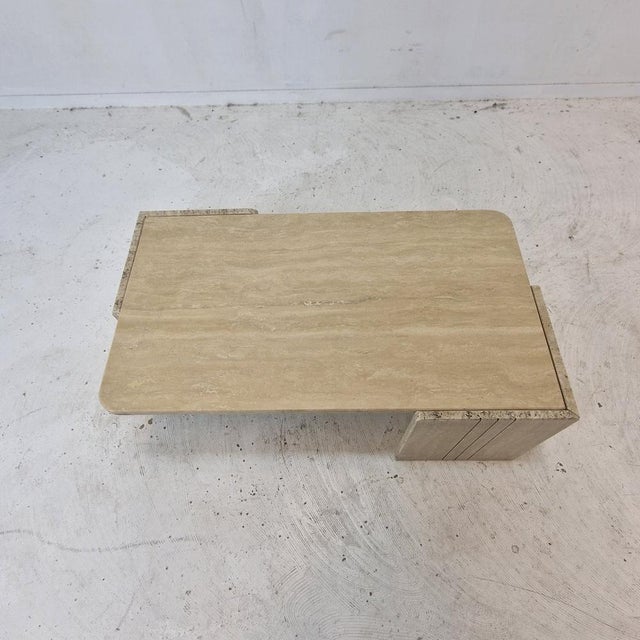 Beige Italian Coffee Table in Travertine, 1980s For Sale - Image 8 of 14