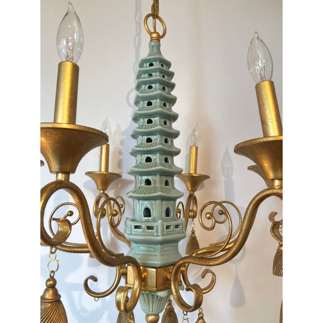 Port 68 Celadon Ceramic Pagoda Chandelier For Sale In Atlanta - Image 6 of 6