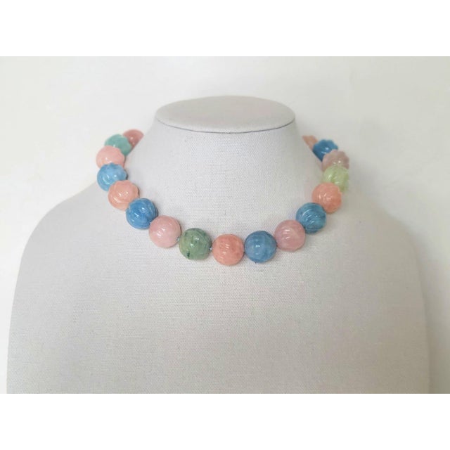 Carved Aquamarine Morganite Necklace With Sterling Silver Aquamarine Clasp For Sale In Cleveland - Image 6 of 10