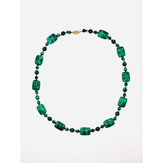 Vintage Malachite and 14k Gold Bead Necklace, 1990s For Sale - Image 4 of 9