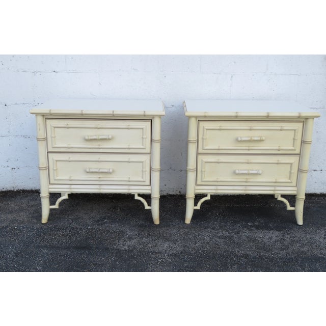Dixie Aloha Hollywood Regency Faux Bamboo Nightstands End Tables a Pair 6130 For Sale - Image 12 of 17