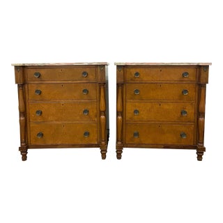 Vintage Beacon Hill Collection French Empire Style Marble Top Nightstands - Pair For Sale