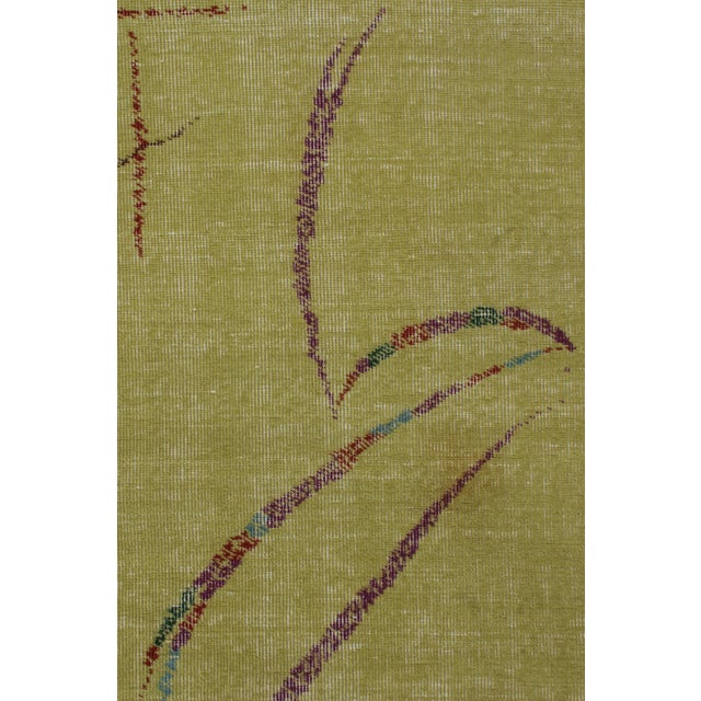 1960s Vintage Art Deco Rug in Distressed Green, Purple, Geometric Pattern For Sale In New York - Image 6 of 7