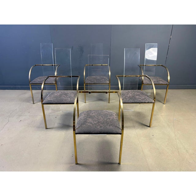 Brass and Acrylic Dining Chairs by Belgochrom, 1970s, Set of 6 For Sale - Image 6 of 13