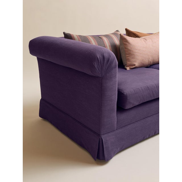 The Vintage Deep Plum Linen Down-Filled Loveseat For Sale In Chicago - Image 6 of 10