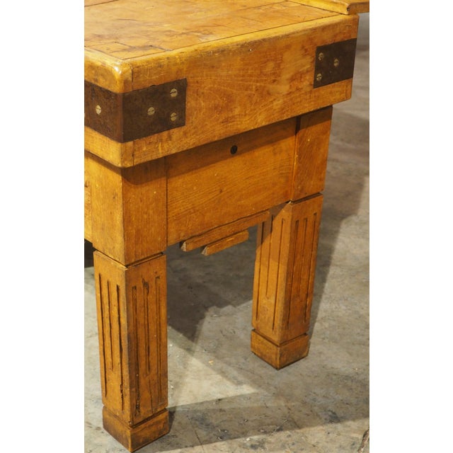 Antique French Double Butcher Block Table With Iron Mounts, Circa 1920s For Sale - Image 9 of 12