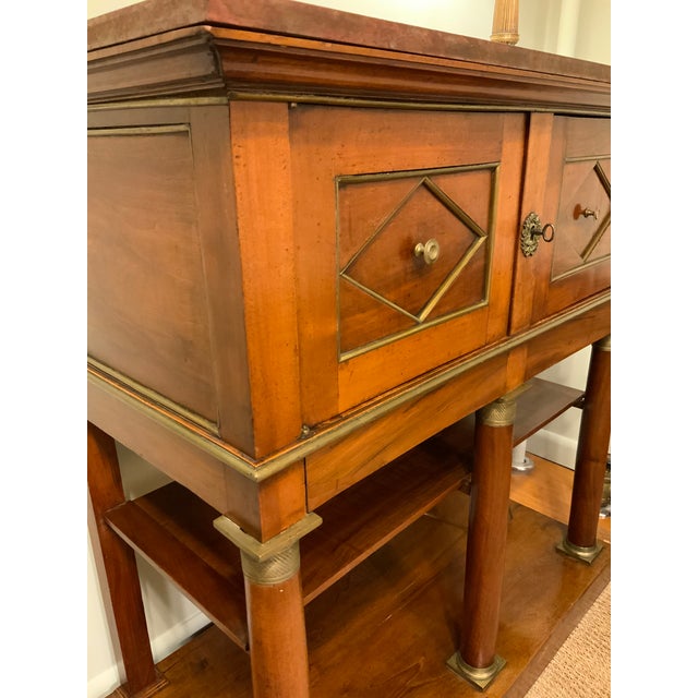 Early 19th C. French Empire Mahogany & Brass Cabinet, Faux-Marble Top For Sale - Image 4 of 14