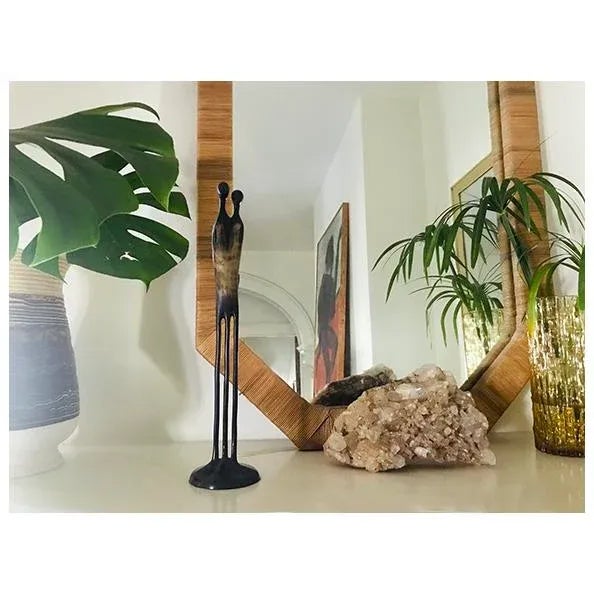 This striking two-headed Postmodern metal statuary by Swedish artist and designer Louise Hederström features a bold black...