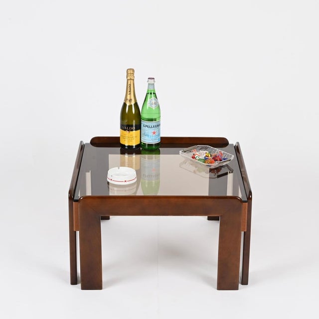 Italian Square Coffee Table with Bronzed Glass by Afra & Tobia Scarpa, 1960s For Sale - Image 13 of 15