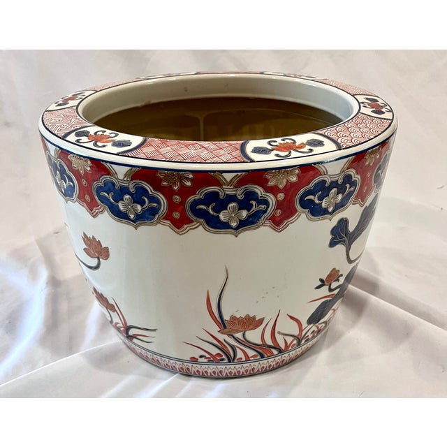 Antique 13" Japanese Imari Porcelain Lotus Motif Jardiniere Planter For Sale - Image 9 of 14
